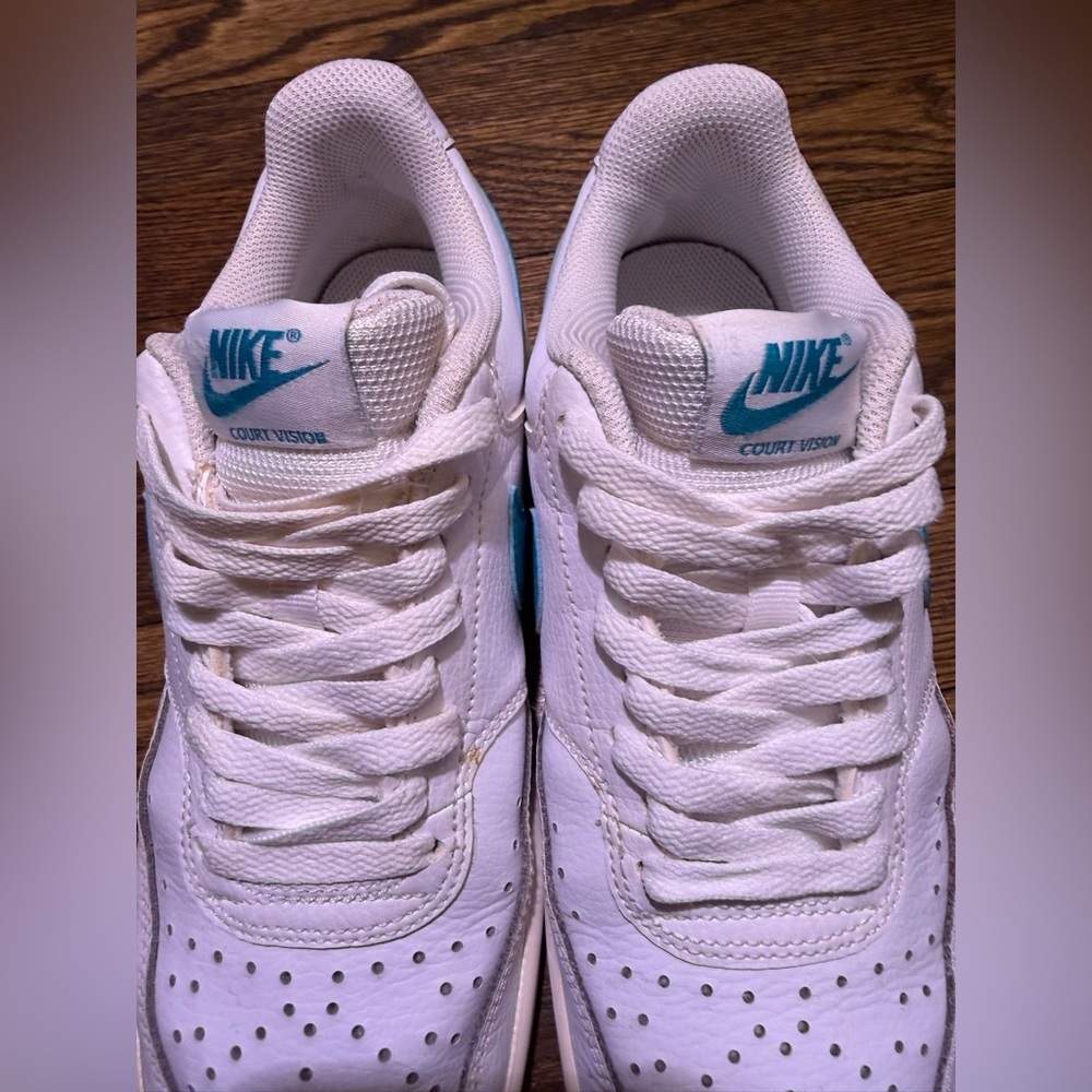 Nike White and Blue Court Vision Sneakers - Picture 2 of 6